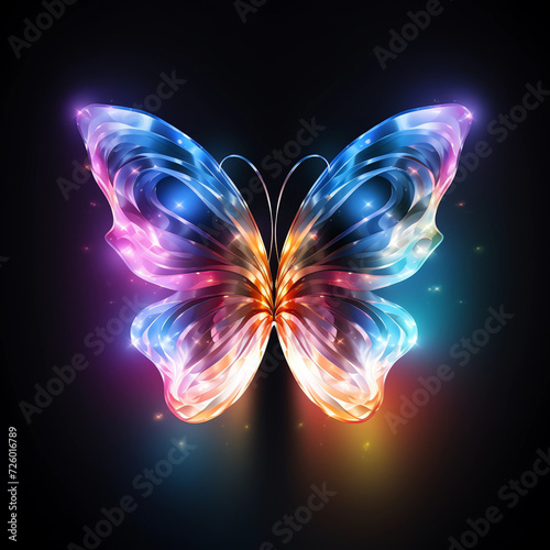 Shimmering Multicolored Translucent Butterfly Icon Isolated on a Black Background © Adam