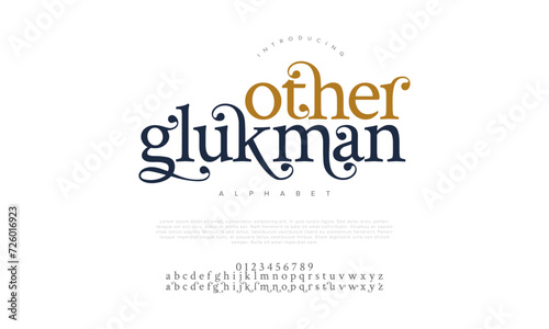 Otherglukman premium luxury elegant alphabet letters and numbers. Elegant wedding typography classic serif font decorative vintage retro. Creative vector illustration