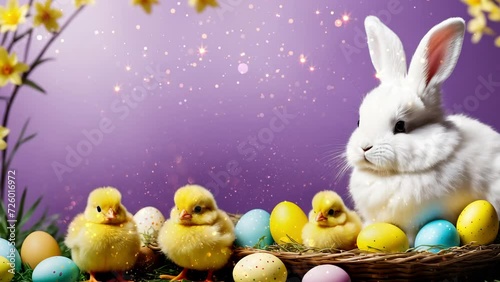easter background , cute bunny ,easter eggs, happy easter , easter wallpaper, easter chicken , copyspace , motion graphic