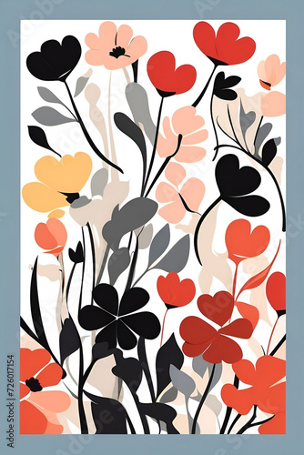 Floral background with hand drawn flowers in retro style