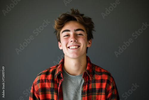 A young man wearing a plaid shirt smiles for the camera © MagnusCort