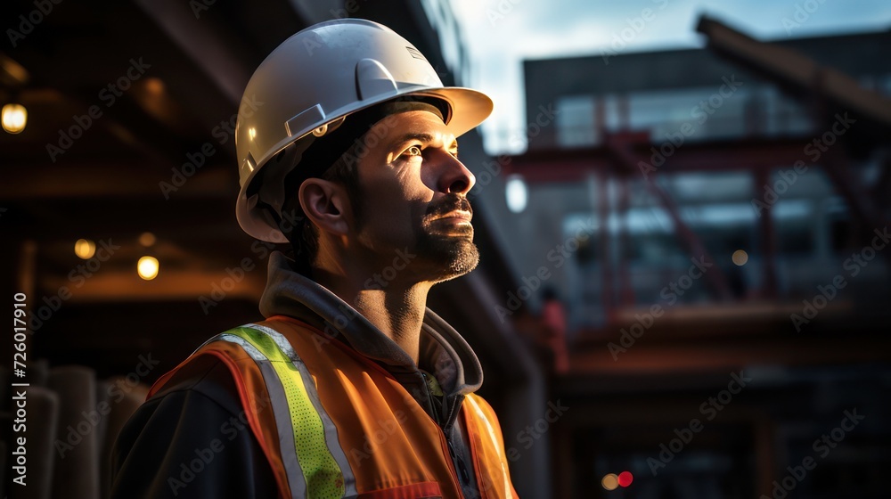 A building construction foreman wear a hard helmet is looking at the construction process and project workers. A building construction foreman wear a hard helmet is looking at the construction process and project workers.