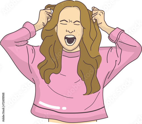 angry mad frustation scream woman girl vector grapping hair