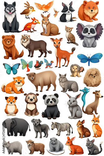 Set of stickers with wild animals and nature elements