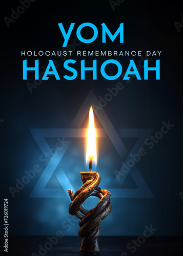 Yom HaShoah. Holocaust Remembrance Day. David Star and Burning Candle photo