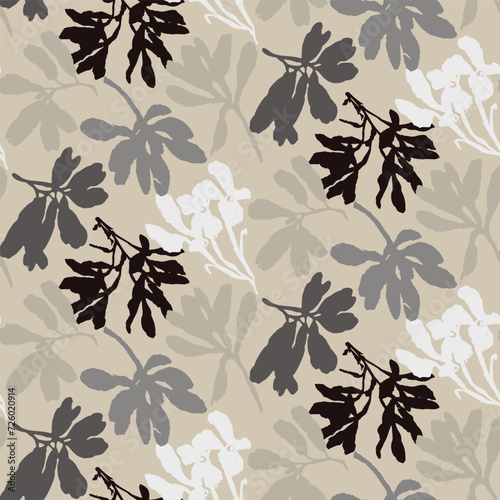 Masculine vector floral pattern with organic botanical shapes. Modern bold black white flower print, design in neutral scandi style.