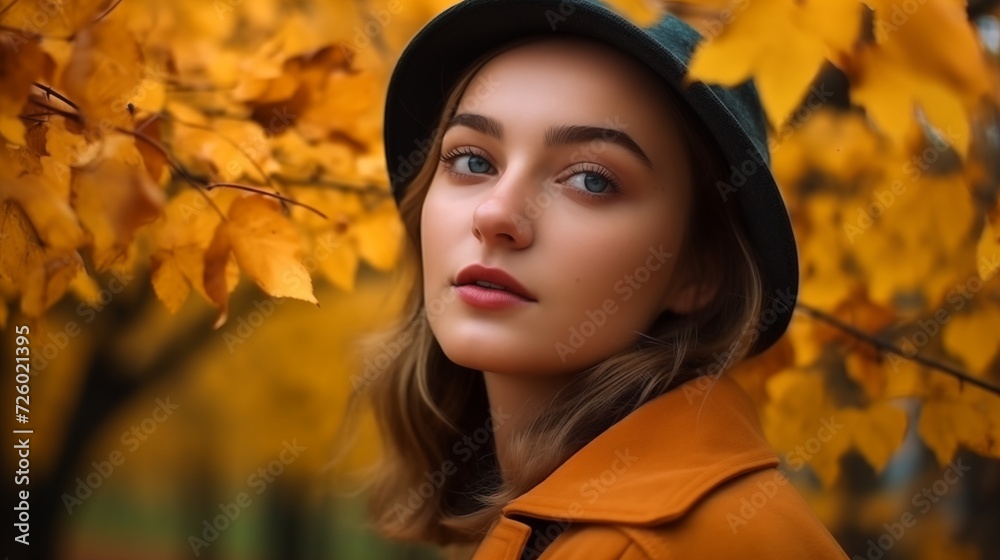 Portrait of Woman Wearing Hat in Autumn Park Portrait of Woman Wearing Hat in Autumn Park