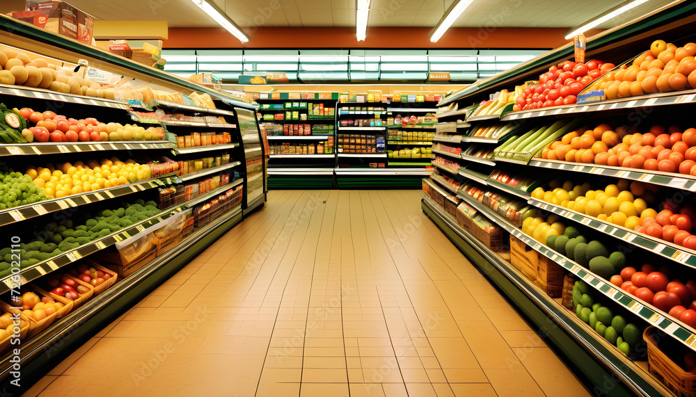Grocery Store. Supermarket. Shopping. Retail. Aisles. Fresh Produce. Consumer. Food Market. Retail Therapy. Shopping Cart. Convenience. Variety. Everyday Essentials. Retail Scene. AI Generated.