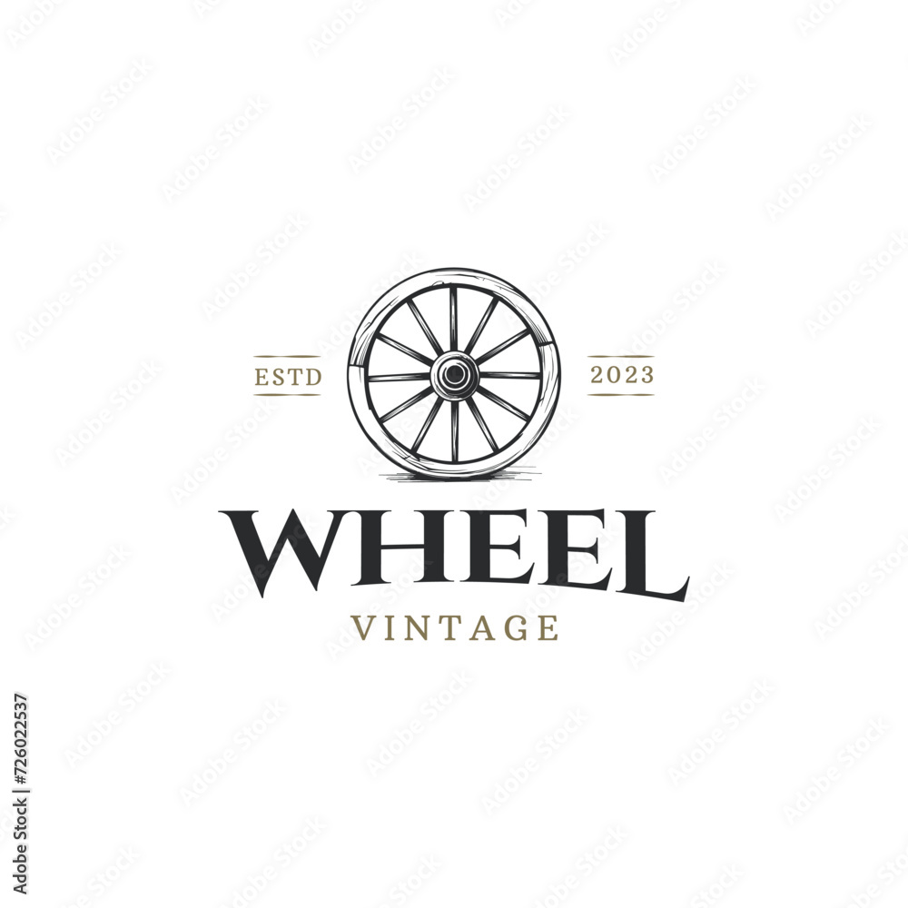 Vintage Old Wooden Cart Wheel logo design