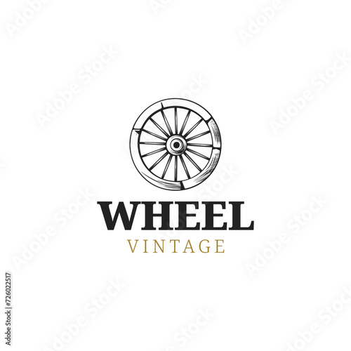 Vintage Old Wooden Cart Wheel logo design