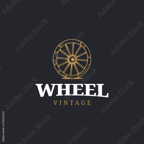 Vintage Old Wooden Cart Wheel logo design