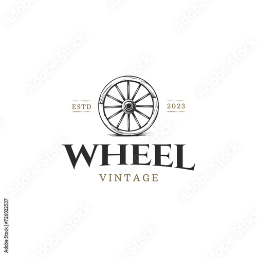 Obraz na płótnie Vintage Old Wooden Cart Wheel logo design w salonie