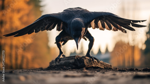 Image manipulation of crow like human focusing on insect photo
