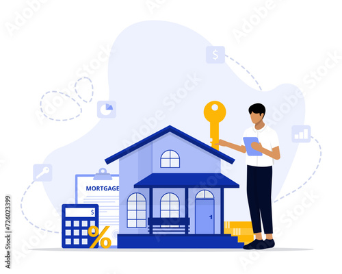 Mortgage concept illustration. Suitable for landing page, ui, web, App intro card, editorial, flyer, and banner.