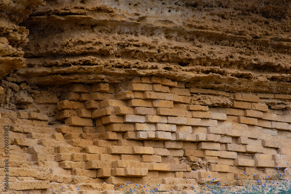 Bricks in Cliff in the Valley of Temples - Agrigento - Italy Bricks in Cliff in the Valley of Temples - Agrigento - Italy