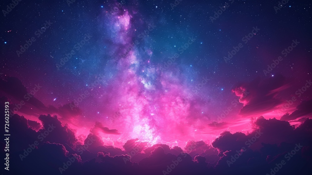 Majestic Night Sky - Pink Nebula and Starry Background with Clouds