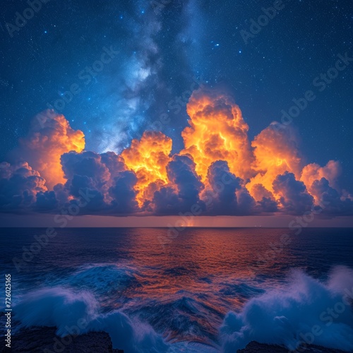 Stunning Cloudscape with Milky Way - Ocean View under Starry Night