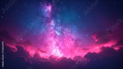 Majestic Night Sky - Pink Nebula and Starry Background with Clouds