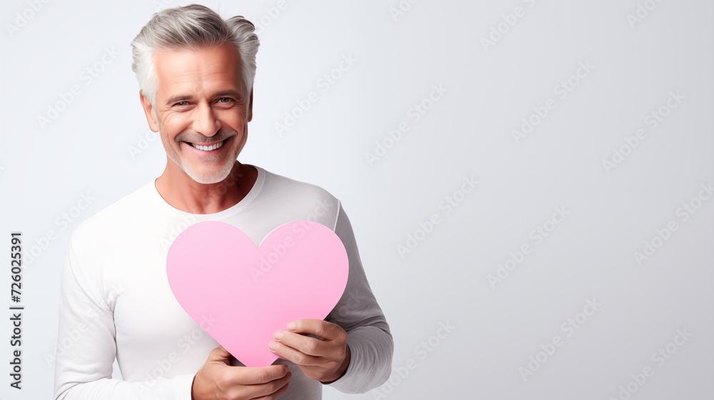 Valentine's Day Attractive Man Holding a Pink Heart Shaped Card Valentine's Day Attractive Man Holding a Pink Heart Shaped Card