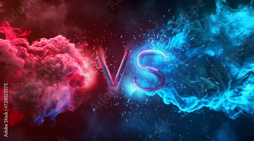 Versus Battle. MMA concept - Fight night, MMA, boxing, wrestling, Thai boxing. VS collision of letters with sparks and glow on a red-blue flame background