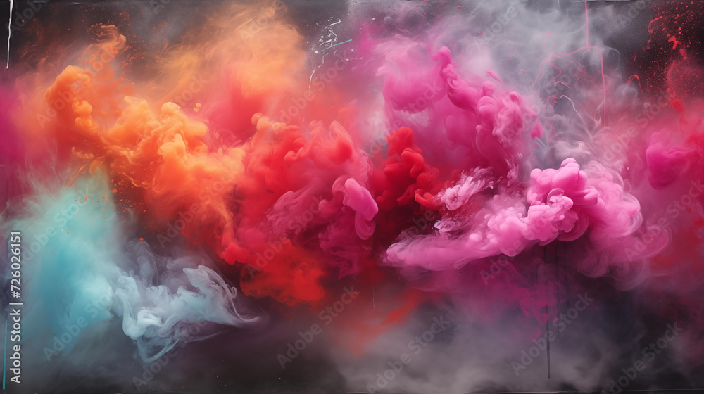 Bright explosion of pink, orange paint in form of cloud and smoke. Bright explosion of pink, orange paint in form of cloud and smoke.