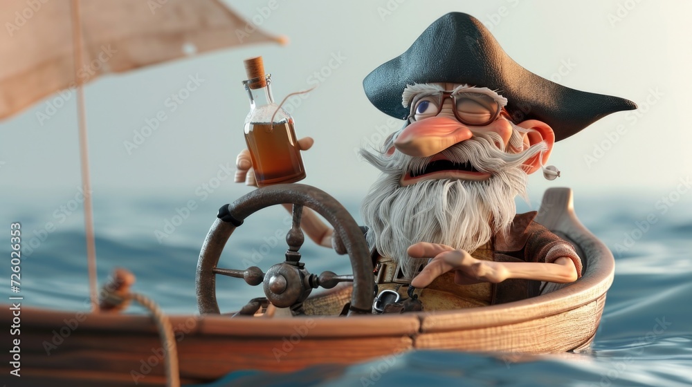 Cartoon digital avatars of Salty Sailor on a Boat A grizzled old sailor ...