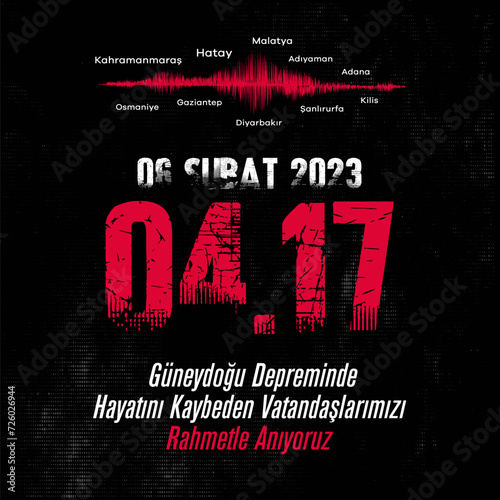 6 Subat 2023 Turkiye Depremi. Unutmadik. Translation: 6 february 2023 Türkiye Earthquake. We did not forget. photo