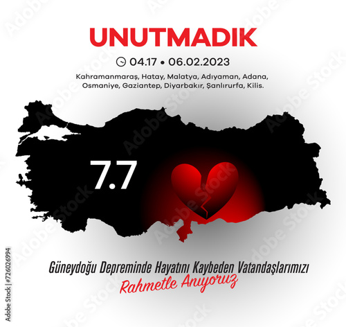 Türkiye Depremi. Translation: Turkey Earthquake. Get well soon to all of us. Kahramanmaras, Hatay, Osmaniye, Adıyaman, Gaziantep, Sanliurfa Diyarbakir, Malatya, Adana.