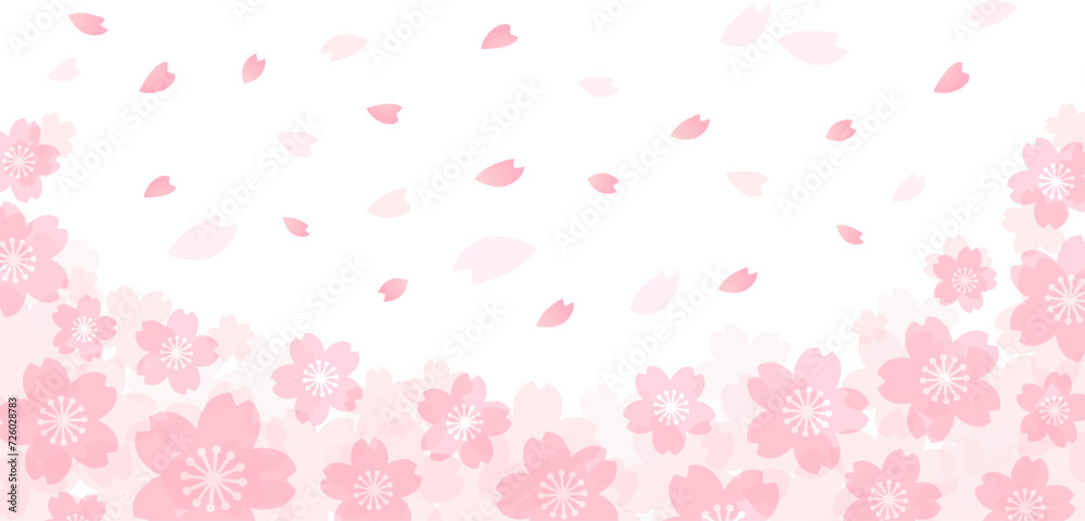 パステルピンクの桜吹雪が舞うサクラの花のベクター背景画像