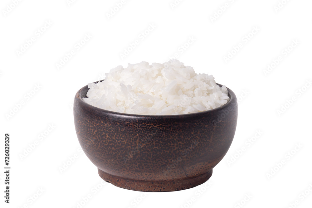 Rice in wooden cup isolated on white Rice in wooden cup isolated on white