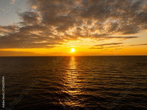 Drone view of a amazing sunset of Lake Michigan 