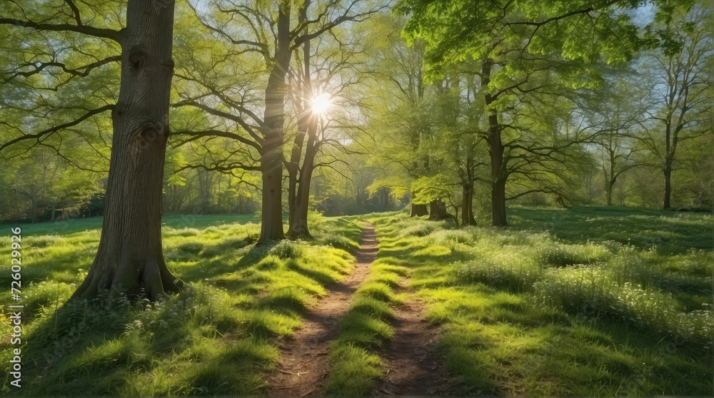 Obraz premium oak woodland, wedding backdrop, photography backdrop, pathway, forest