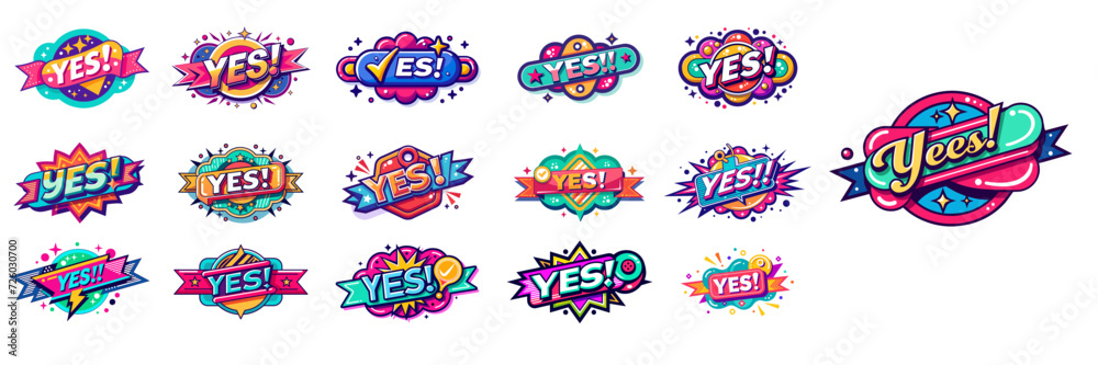 Sticker set with YES written on it. Sticker set with YES written on it.