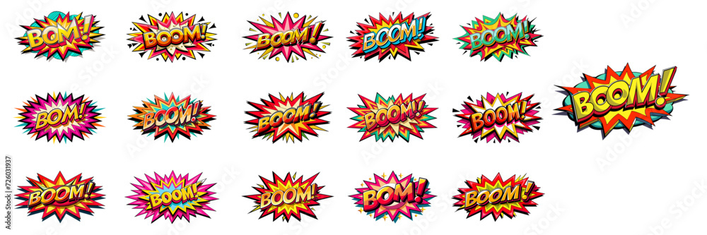 Sticker style, Colors editable, 3D BOOM text. Sticker style, Colors editable, 3D BOOM text.