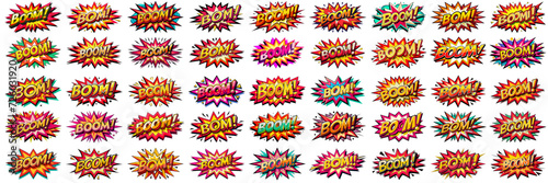 Sticker style, Colors editable, 3D BOOM text.