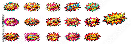 Sticker style, Colors editable, 3D BOOM text.