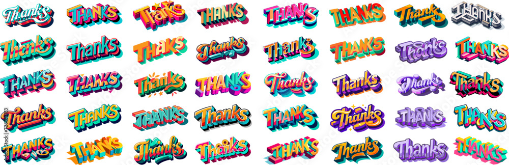 Naklejka premium Sticker style, Colors editable, 3D THANKS text.