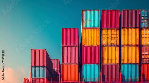A stack of shipping containers stacked high on a ship highlighting the impact of market fluctuations on cargo shipping and the potential financial risks involved.