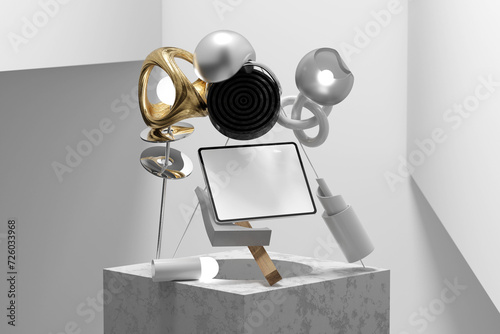 3d render tablet device mockup with realistic abstract scene