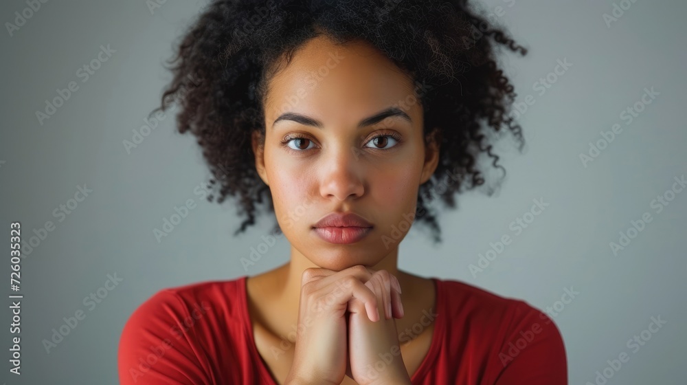 A woman of mixed race looking conflicted as she navigates an ethical dilemma that challenges her identity. A woman of mixed race looking conflicted as she navigates an ethical dilemma that challenges her identity.