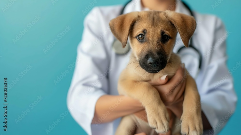 Caring Veterinarian Holding a Puppy. Generative ai