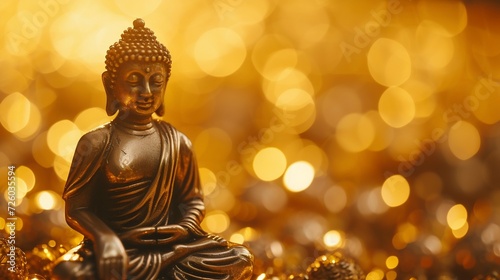 Serene Buddha Statue with Golden Bokeh Background. Generative ai