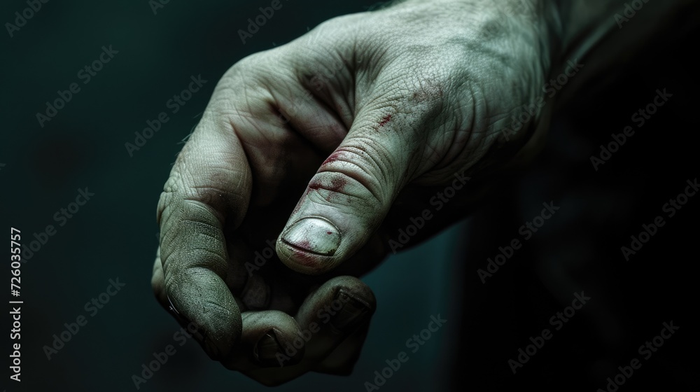 A closeup of a persons hand the scars and bruises a physical reminder of the violence and abuse faced during political perseion.