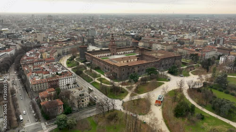 Aerial View of the medieval castle Milan in 4k Aerial View of the medieval castle Milan in 4k
