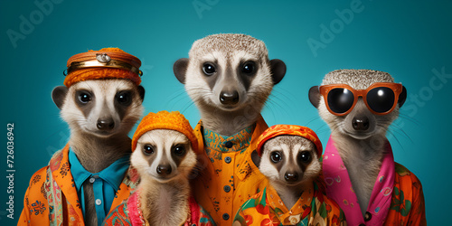 Meerkat colorful fashion clothes. Fashion animal. photo