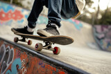 Skateboard concept. Background with selective focus and copy space