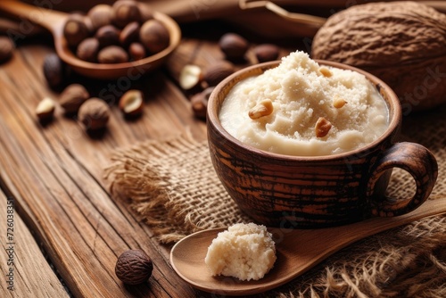 Shea nuts in a cup of shea butter
