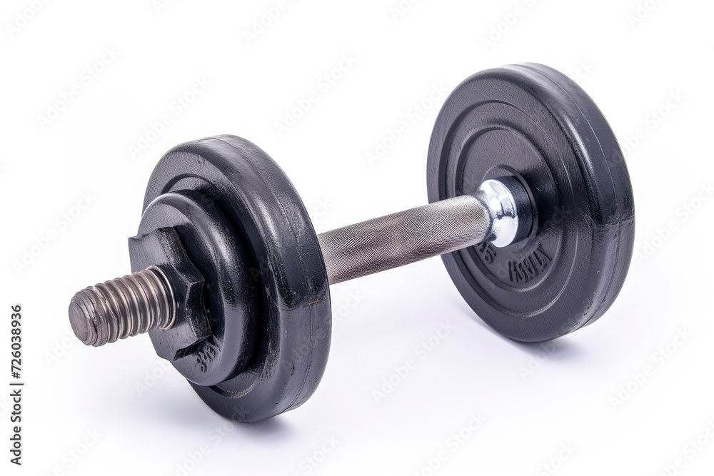 Naklejka premium 5kg gym weight isolated on white background Black metal barbell plate for exercise Heavy dumbbell concept Cut out
