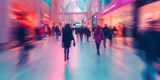 a blurry image of people walking down a mall