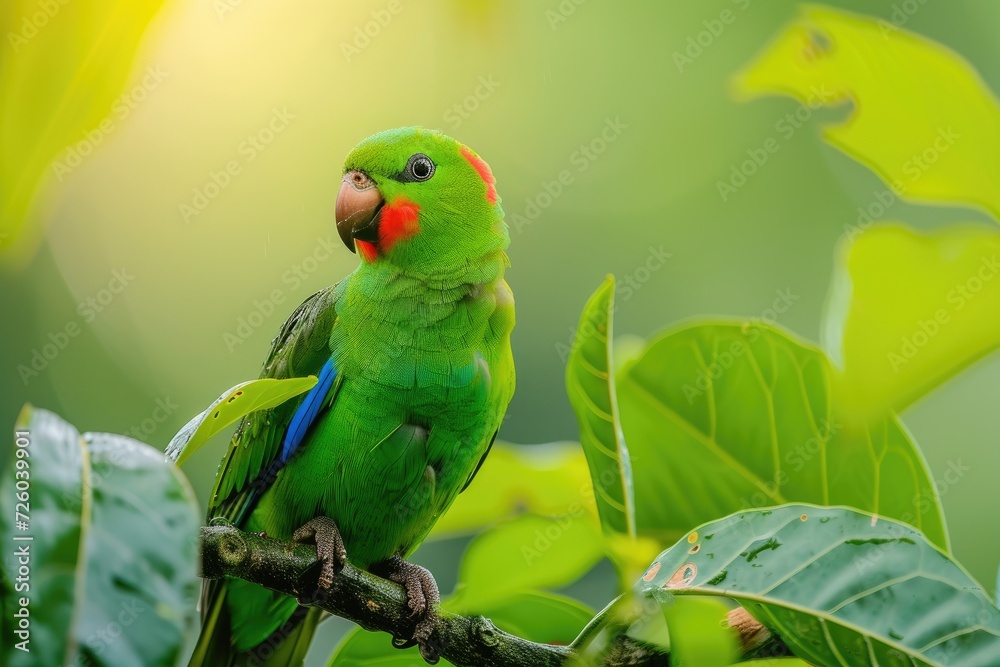 Beautiful small parrot Loriculus galgulus found in Eastern Asian forests and woodlands Malaysia Beautiful small parrot Loriculus galgulus found in Eastern Asian forests and woodlands Malaysia
